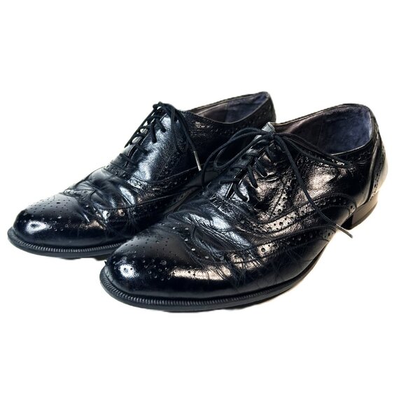 Vtg BOTANY C.L.U.B Black Leather Wingtip Oxford Brogue Dress Shoes US Men's 7.5 - Picture 3 of 5